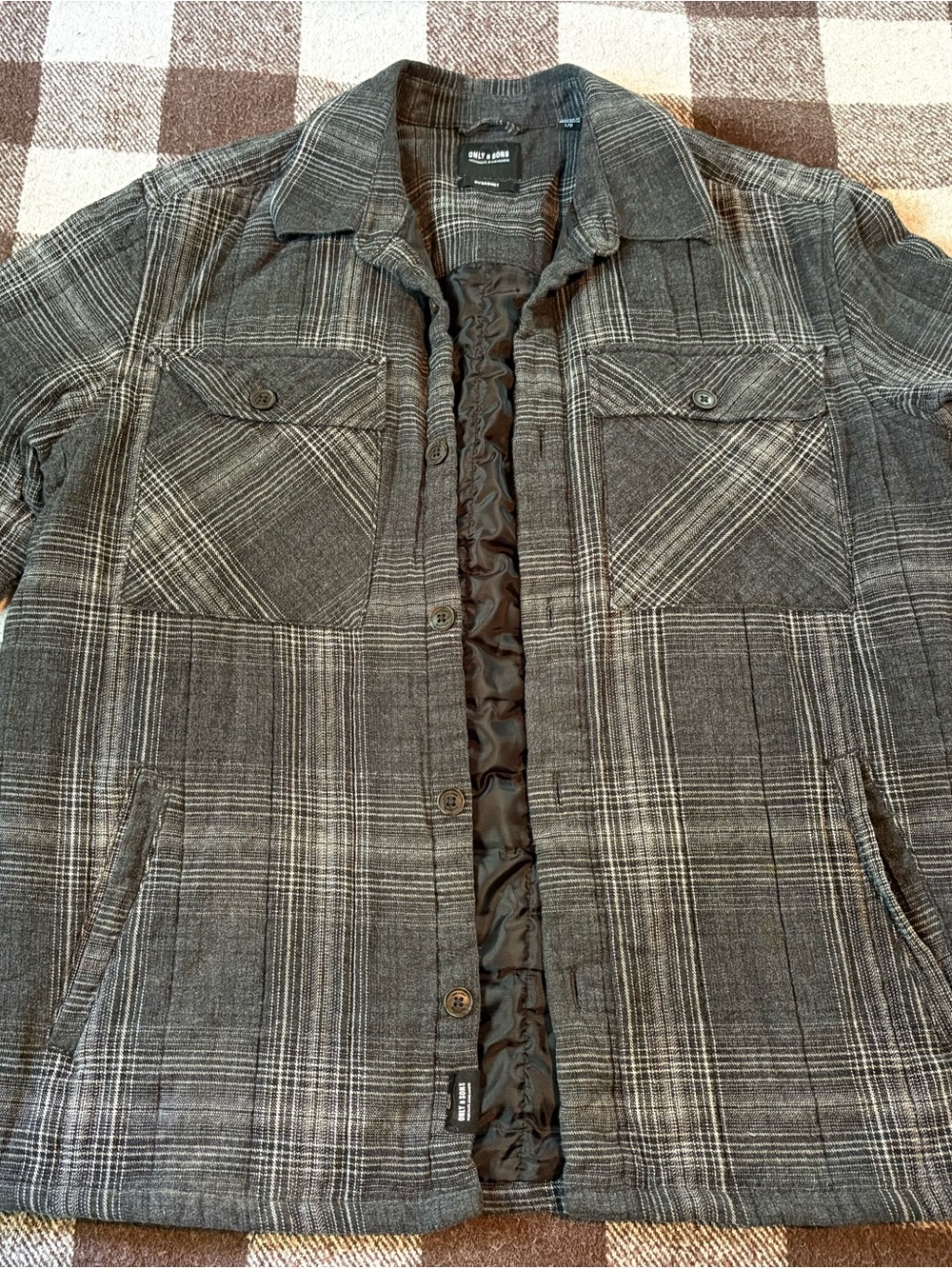 ONLY & SONS Men’s Gray Plaid Lightweight Shirt Jacket
